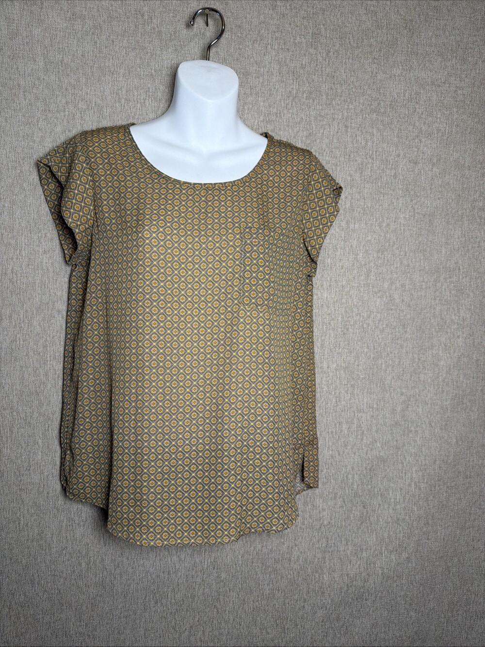 Carolina Belle Montreal Blouse Women Small Blue & Tan Popover Tunic Shirt